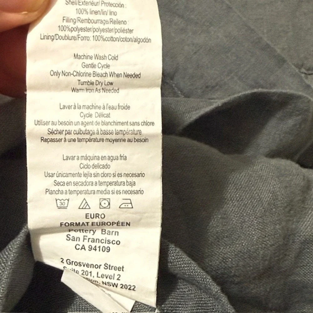 Pottery Barn Belgian Flax Linen Diamond Quilt King Cal King Charcoal Gray